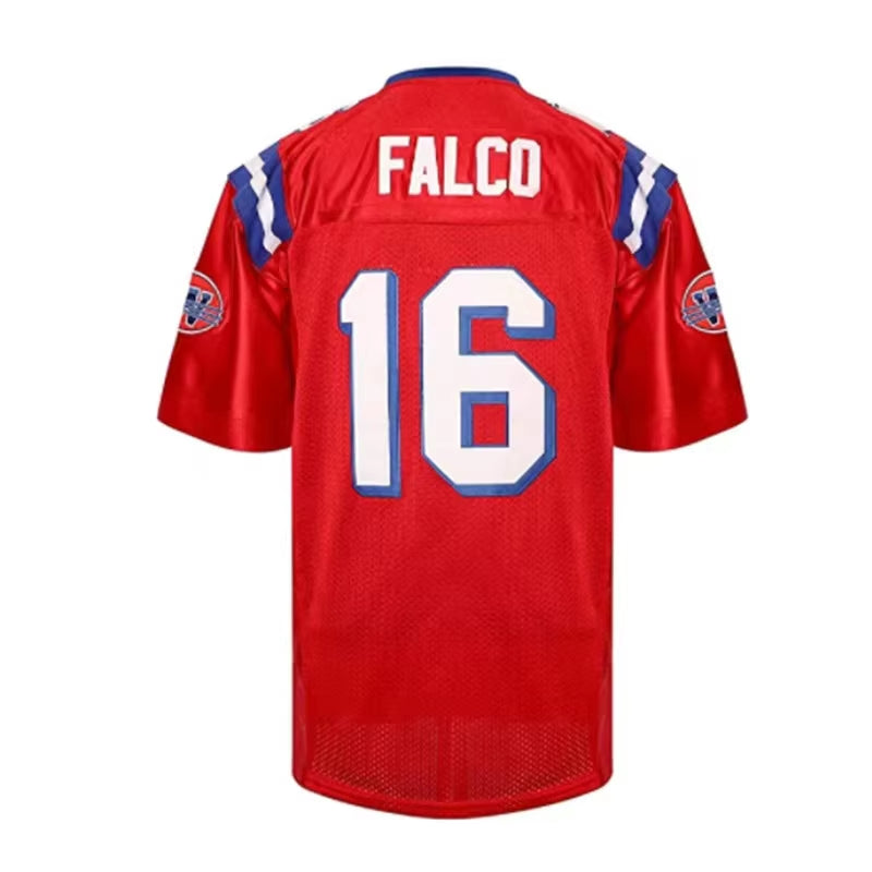 Maillot de football américain n° 16 FALCO Sport Jerseys Broderie Couture Vêtements de sport d'extérieur Rouge Nouveau film HOT
