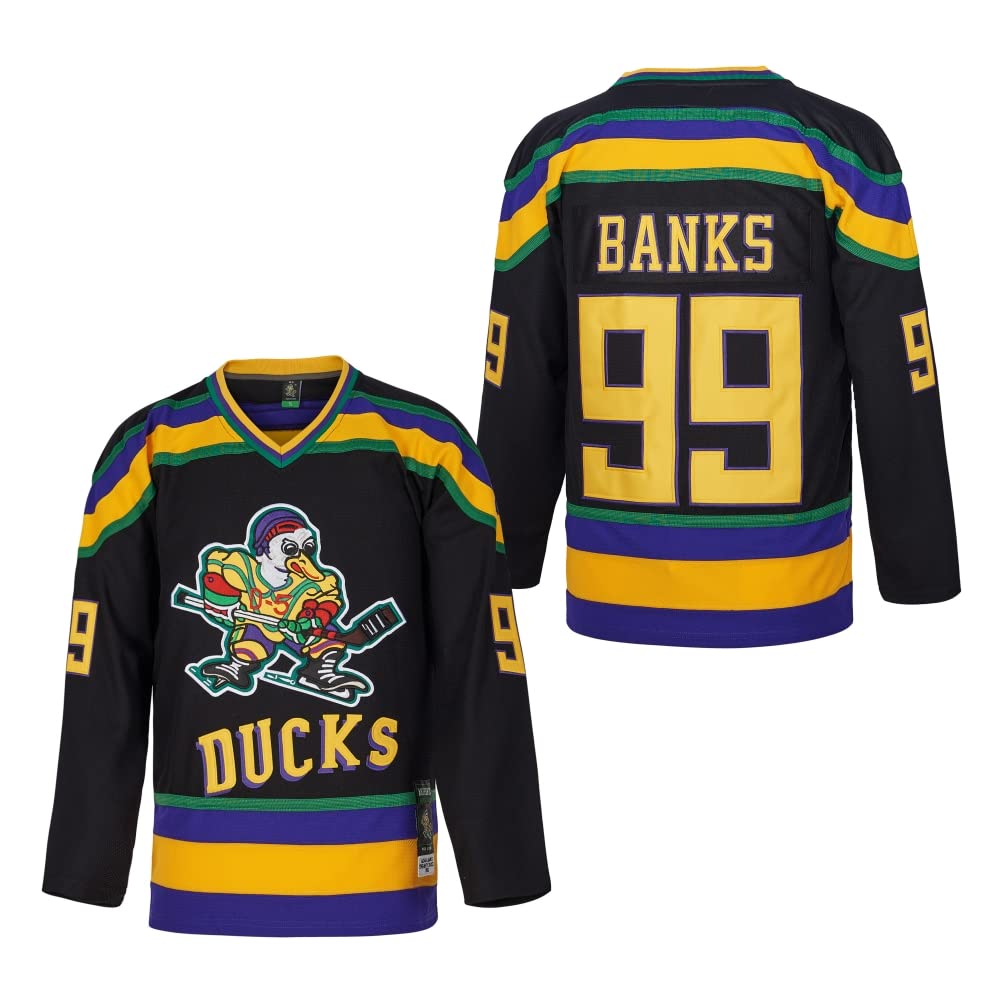 Maillot de hockey sur glace Charlie Conway #96 Mighty Ducks Adam Banks #99 Maillot de Greg Goldberg #33